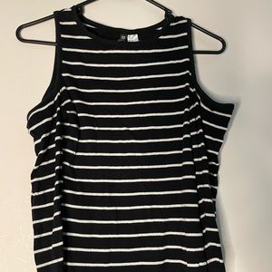 H&M Divided Black and White Striped Long Sleeve Cold Shoulder Top Sz M